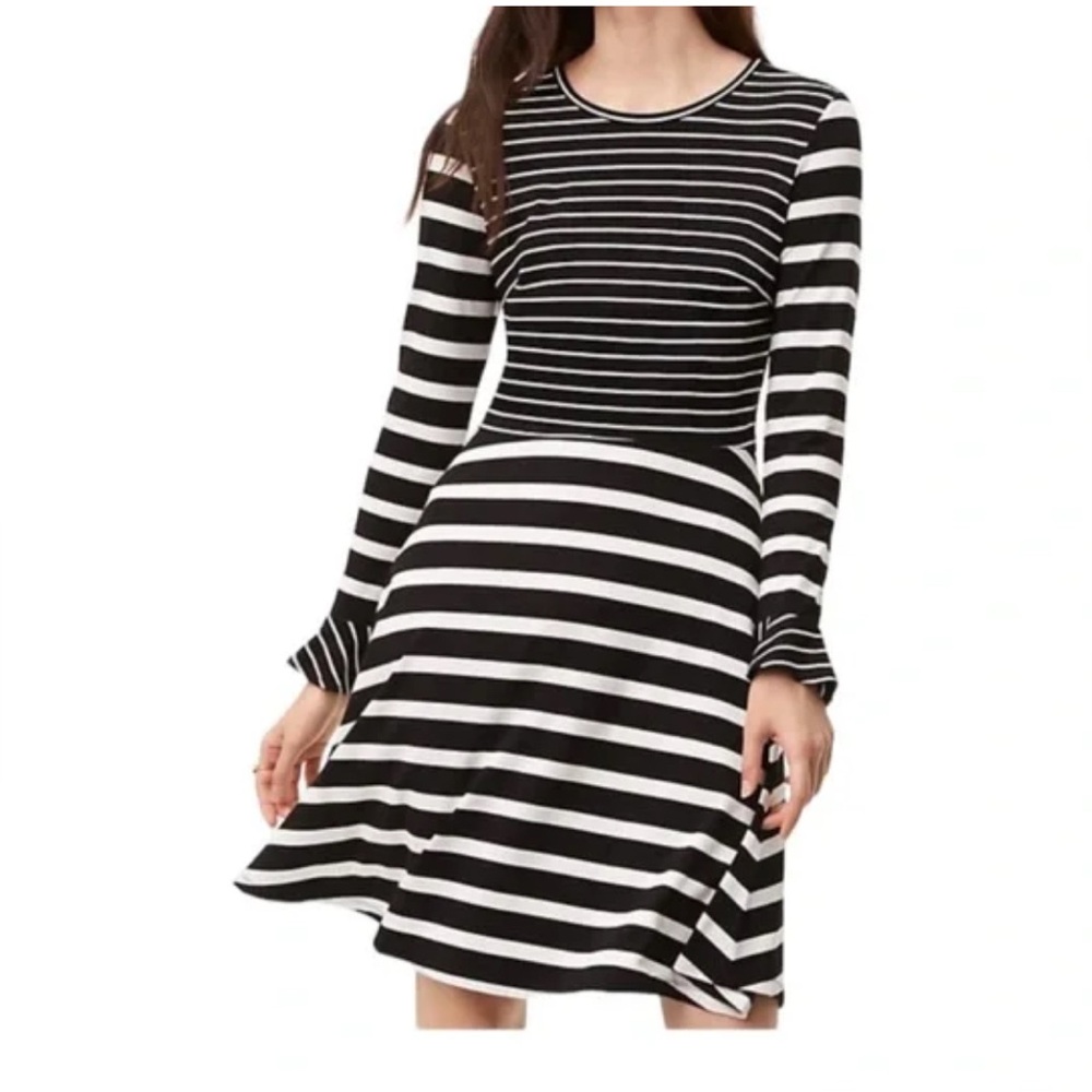 Loft Black and White Striped Dress